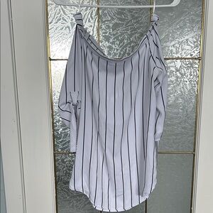 Dynamite Black and White Striped Off-Shoulder Blouse